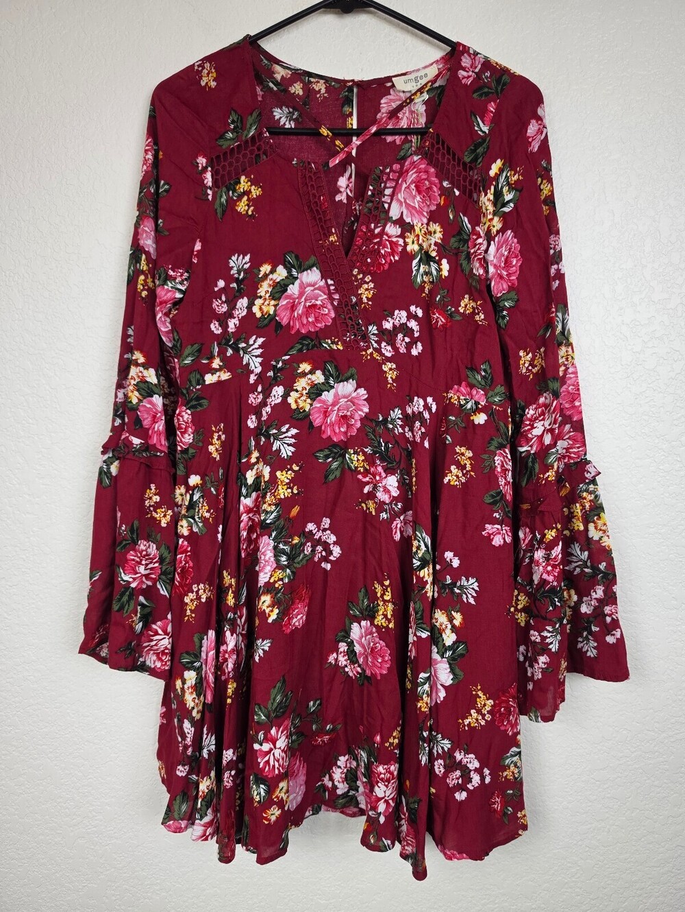 NWT Anthropologie Umgee Burgundy Floral Bell Sleeve Dress